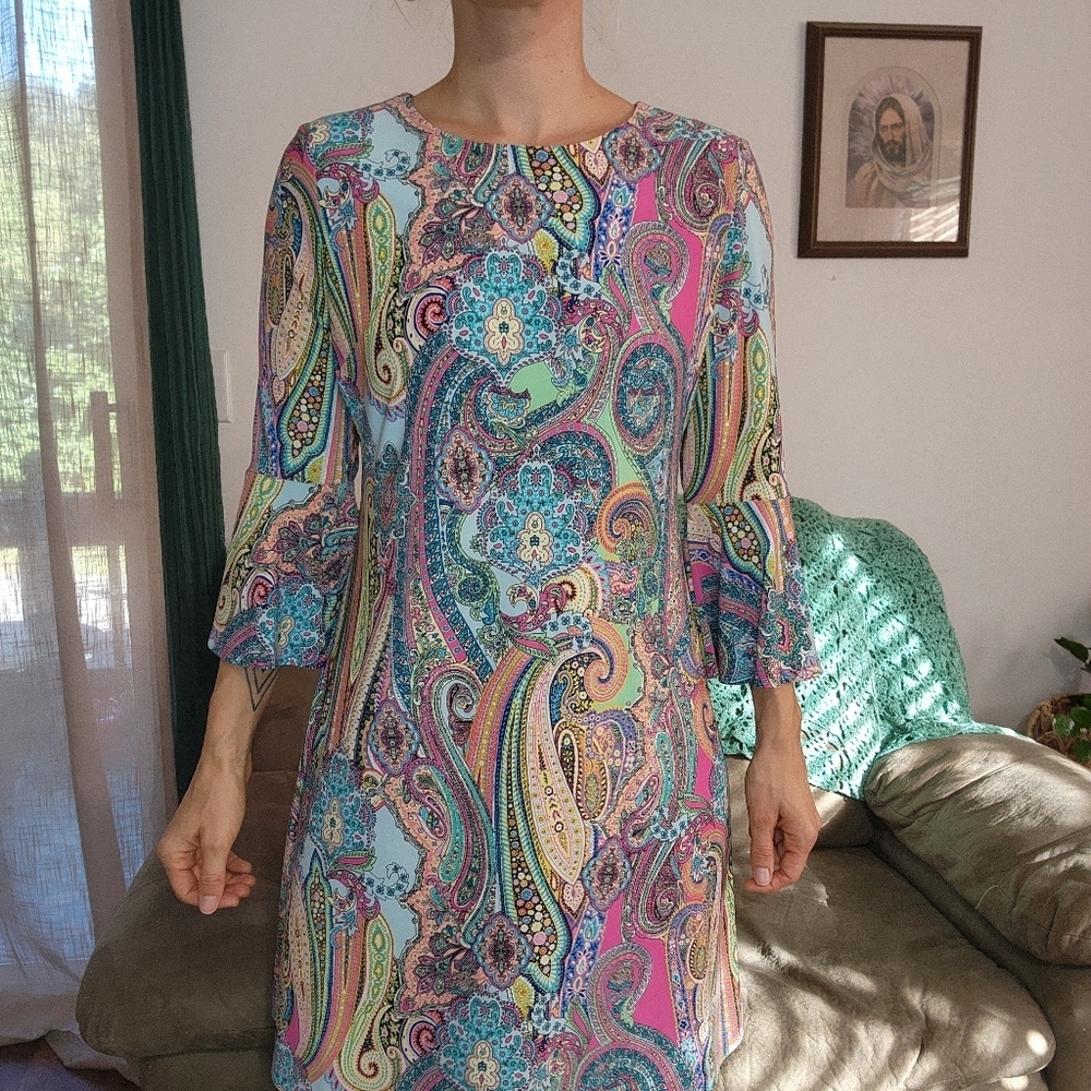 Tommy Hilfiger Jaipur Paisley Bell Sleeve Sheath Dress Size 10